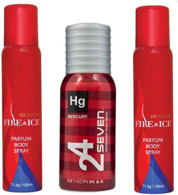 Revlon 1 FIRE & ICE DEODORANT 100 ML + 1 FIRE & ICE DEODORANT 100 ML+1 24 SEVEN MERCURY DEODORANT 130 ML Body Spray - For Men & Women(150 ml, Pack of 3)
Revlon 1 FIRE & ICE DEODORANT 100 ML + 1 FIRE & ICE DEODORANT 100 ML+1 24 SEVEN MERCURY DEODORANT 130 ML Body Spray - For Men & Women(150 ml, Pack of 3)