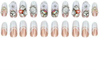 Zahuu Press-On Artificial Nails White and Brown(Pack of 20)