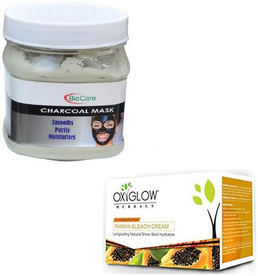 Biocare CHARCOAL MASK 500GM WITH PAPAYA BLEACH 50GM(Set of 2)