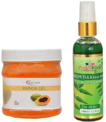 Pink Root NEEM FACE WASH 100ML WITH BIOCARE PAPAYA GEL 500GM(Set of 2)