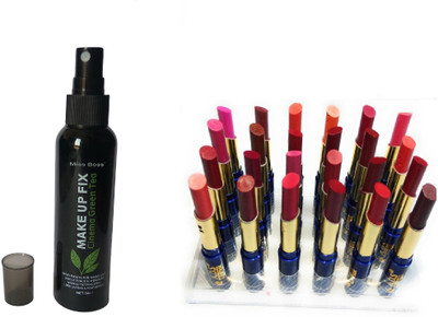 Miss Boss cinema waterproof lipstick set of 24 ,kb Cinema Green Tea Makeup Fixer Primer - 80 ml combo, pack of 2(Set of 2)
Miss Boss cinema waterproof lipstick set of 24 ,kb Cinema Green Tea Makeup Fixer Primer - 80 ml combo, pack of 2(Set of 2)