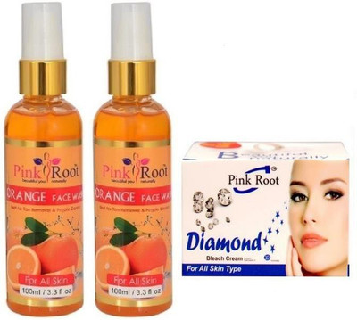 Pink Root ORANGE FACE WASH 2 PCS WITH DIAMOND BLEACH 43GM(Set of 3)