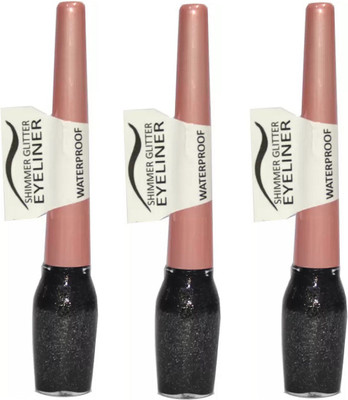 beauty hub Waterproof Shimmer Glitter Eyeliner (Black) 3 Pc X 6 ml(Black)