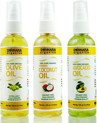 Donnara Organics Premium Olive oil, Coconut oil & Avocado oil Combo pack of 3 bottles of 100ml(300 ml) Hair Oil(300 ml)
Donnara Organics Premium Olive oil, Coconut oil & Avocado oil Combo pack of 3 bottles of 100ml(300 ml) Hair Oil(300 ml)