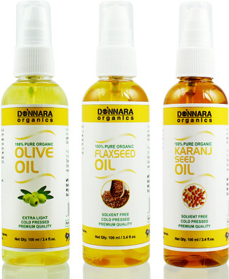 Donnara Organics Premium Olive oil, Flaxseed oil & Karanj oil Combo pack of 3 bottles of 100ml(300 ml) Hair Oil(300 ml)
Donnara Organics Premium Olive oil, Flaxseed oil & Karanj oil Combo pack of 3 bottles of 100ml(300 ml) Hair Oil(300 ml)