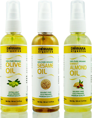 Donnara Organics Premium Olive oil, Sesame oil & Sweet Almond oil Combo pack of 3 bottles of 100ml(300 ml) Hair Oil(300 ml)
Donnara Organics Premium Olive oil, Sesame oil & Sweet Almond oil Combo pack of 3 bottles of 100ml(300 ml) Hair Oil(300 ml)