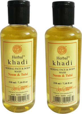 Herbal Khadi FACE & BODY WASH-NEEM & TULSI(210ml.)-Pack of 2(420, Pack of 4)