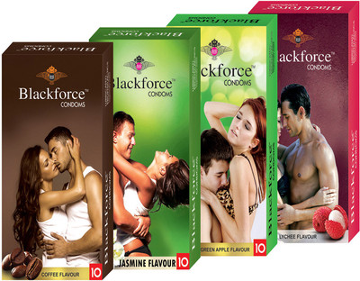 BLACKFORCE CHOCOLATE , JASMINE , GREEN APPLE AND LYCHEE FLAVOUR DOTTED Condom(Set of 4, 10S)