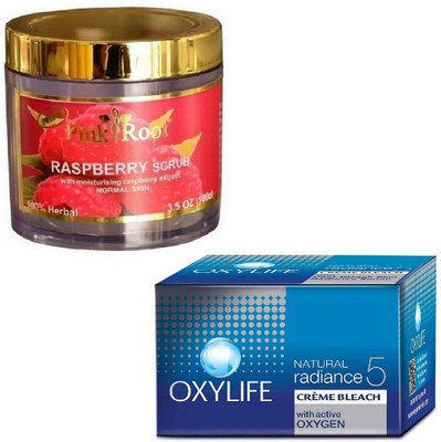 Pink Root RASPBERRY SCRUB 100GM WITH CREME BLEACH 27GM(Set of 2)