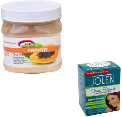 Pink Root PAPAYA SCRUB 500GM WITH CREME BLEACH 28GM(Set of 2)