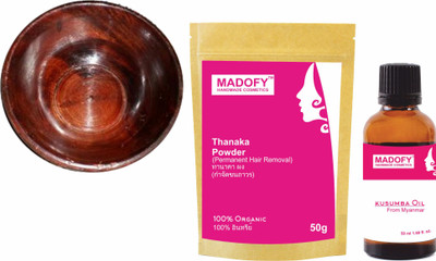 MADOFY Thanaka 50gm and Kusumba Oil 50 ml with wooden Bowl(Set of 2)
