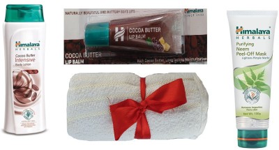 

Himalaya Cocoa Butter Intensive Body Lotion, Purifying Neem Peel Off Mask, Cocoa Butter Lip Balm, Face Towel(Set of 4)