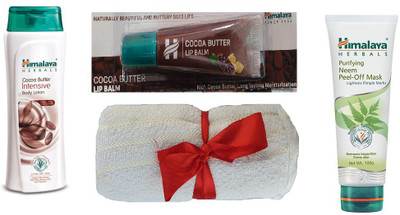 Himalaya Cocoa Butter Intensive Body Lotion, Purifying Neem Peel Off Mask, Cocoa Butter Lip Balm, Face Towel(Set of 4)
Himalaya Cocoa Butter Intensive Body Lotion, Purifying Neem Peel Off Mask, Cocoa Butter Lip Balm, Face Towel(Set of 4)