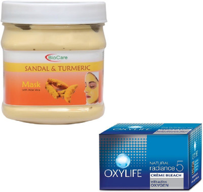 Biocare SANDAL MASK 500GM WITH OXYLIFE CREME BLEACH 27GM(Set of 2)