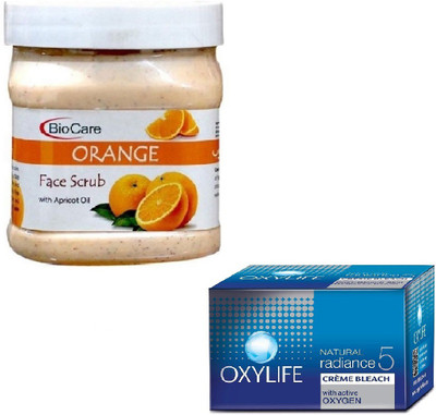 Biocare ORANGE SCRUB 500GM WITH OXYLIFE CREME BLEACH 27GM(Set of 2)