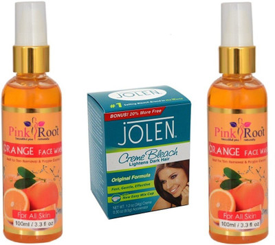 Pink Root ORANGE FACE WASH 2 PCS WITH JOLEN CREME BLEACH 28GM(Set of 3)