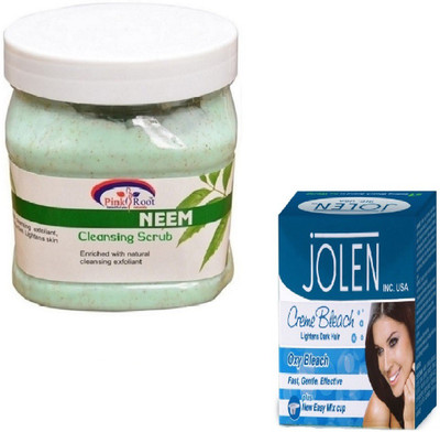 Pink Root NEEM SCRUB 500GM WITH JOLEN OXY BLEACH 28GM(Set of 2)