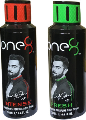 one 8 Fresh & Intense (Pack of 2) Perfume Body Spray - For Men & Women(400 ml, Pack of 2)
one 8 Fresh & Intense (Pack of 2) Perfume Body Spray - For Men & Women(400 ml, Pack of 2)