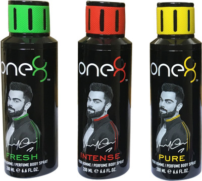 one 8 Fresh, Intense, Pure (Pack of 3) Perfume Body Spray - For Men & Women(600 ml, Pack of 3)