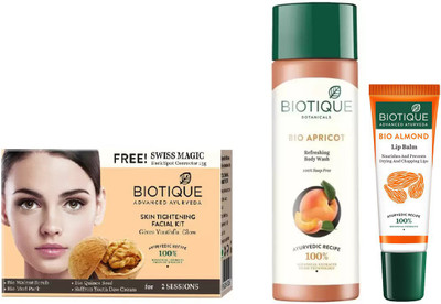 BIOTIQUE BIO Skin Tightening Facial Kit, Bio Apricot Refreshing Body Wash , LIP BALM(Set of 3)