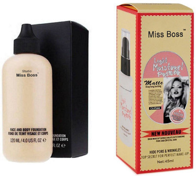 Miss Boss Studio Perfect Finish Face & Body Foundation and kb matte Long lasting Primer- 45 ml combo(Set of 2)
Miss Boss Studio Perfect Finish Face & Body Foundation and kb matte Long lasting Primer- 45 ml combo(Set of 2)