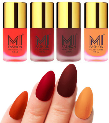 MI Fashion Premium Quality Dull Velvet Matte Nail Polish Duo Pont Flat Brush Exclusive Combo Orange,Tomato Red,Maroon,Saffron Orange(Pack of 4)
MI Fashion Premium Quality Dull Velvet Matte Nail Polish Duo Pont Flat Brush Exclusive Combo Orange,Tomato Red,Maroon,Saffron Orange(Pack of 4)