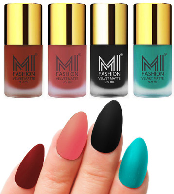MI Fashion Premium Quality Dull Velvet Matte Nail Polish Duo Pont Flat Brush Exclusive Combo Cherry Red,Light Peach,Black,Sky Blue(Pack of 4)
MI Fashion Premium Quality Dull Velvet Matte Nail Polish Duo Pont Flat Brush Exclusive Combo Cherry Red,Light Peach,Black,Sky Blue(Pack of 4)