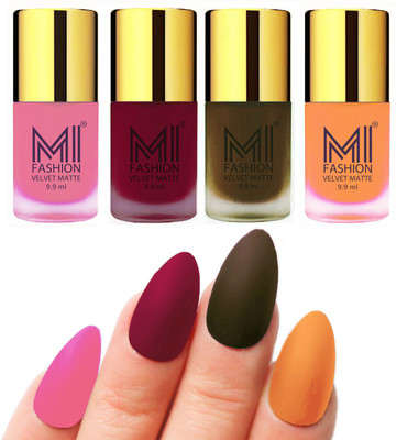 MI Fashion Premium Quality Dull Velvet Matte Nail Polish Duo Pont Flat Brush Exclusive Combo Baby Pink,Mauve,Olive Brown,Saffron Orange(Pack of 4)
MI Fashion Premium Quality Dull Velvet Matte Nail Polish Duo Pont Flat Brush Exclusive Combo Baby Pink,Mauve,Olive Brown,Saffron Orange(Pack of 4)