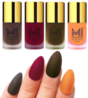 MI Fashion Premium Quality Dull Velvet Matte Nail Polish Duo Pont Flat Brush Exclusive Combo Coffee,Mauve,Olive Brown,Saffron Orange(Pack of 4)
MI Fashion Premium Quality Dull Velvet Matte Nail Polish Duo Pont Flat Brush Exclusive Combo Coffee,Mauve,Olive Brown,Saffron Orange(Pack of 4)