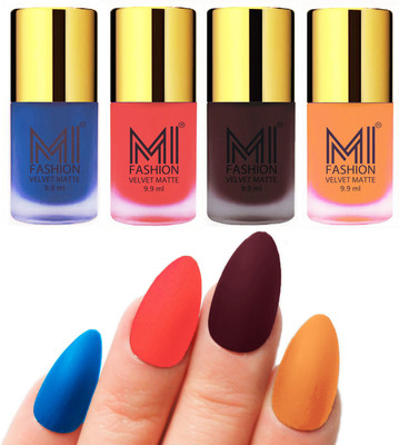 MI Fashion Premium Quality Dull Velvet Matte Nail Polish Duo Pont Flat Brush Exclusive Combo Navy Blue,Neon Orange,Wine,Saffron Orange(Pack of 4)
MI Fashion Premium Quality Dull Velvet Matte Nail Polish Duo Pont Flat Brush Exclusive Combo Navy Blue,Neon Orange,Wine,Saffron Orange(Pack of 4)