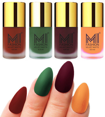 MI Fashion Premium Quality Dull Velvet Matte Nail Polish Duo Pont Flat Brush Exclusive Combo Cherry Red,Green,Red Wine,Saffron Orange(Pack of 4)
MI Fashion Premium Quality Dull Velvet Matte Nail Polish Duo Pont Flat Brush Exclusive Combo Cherry Red,Green,Red Wine,Saffron Orange(Pack of 4)