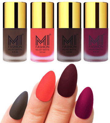 MI Fashion Premium Quality Dull Velvet Matte Nail Polish Duo Pont Flat Brush Exclusive Combo Coffee,Neon Orange,Wine,Magenta(Pack of 4)
MI Fashion Premium Quality Dull Velvet Matte Nail Polish Duo Pont Flat Brush Exclusive Combo Coffee,Neon Orange,Wine,Magenta(Pack of 4)