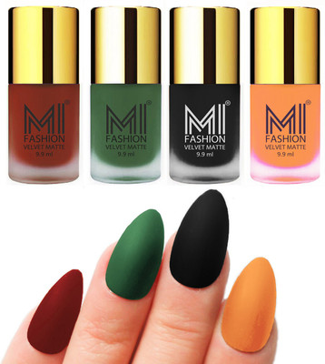 MI Fashion Premium Quality Dull Velvet Matte Nail Polish Duo Pont Flat Brush Exclusive Combo Cherry Red,Green,Black,Saffron Orange(Pack of 4)
MI Fashion Premium Quality Dull Velvet Matte Nail Polish Duo Pont Flat Brush Exclusive Combo Cherry Red,Green,Black,Saffron Orange(Pack of 4)