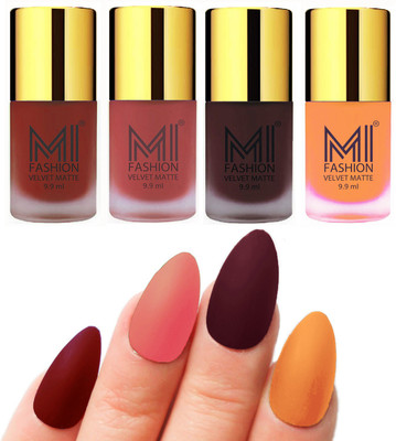 MI Fashion Premium Quality Dull Velvet Matte Nail Polish Duo Pont Flat Brush Exclusive Combo Red,Light Peach,Wine,Saffron Orange(Pack of 4)
MI Fashion Premium Quality Dull Velvet Matte Nail Polish Duo Pont Flat Brush Exclusive Combo Red,Light Peach,Wine,Saffron Orange(Pack of 4)