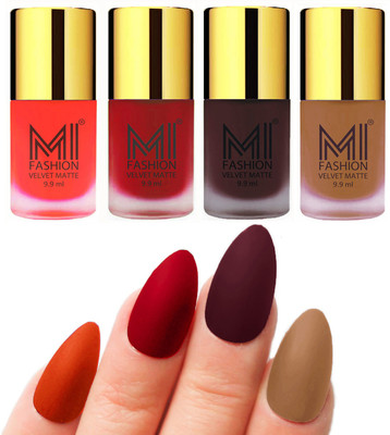 MI Fashion Premium Quality Dull Velvet Matte Nail Polish Duo Pont Flat Brush Exclusive Combo Orange,Tomato Red,Wine,Dark Nude(Pack of 4)
MI Fashion Premium Quality Dull Velvet Matte Nail Polish Duo Pont Flat Brush Exclusive Combo Orange,Tomato Red,Wine,Dark Nude(Pack of 4)