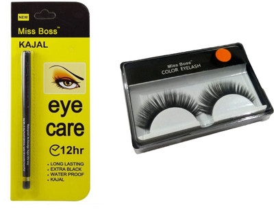 Miss Boss eyelashes and waterproof kajal black 3.5gm combo(Set of 2)