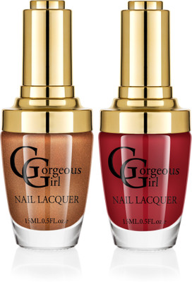 Gorgeous Girl Glossy Nail Lacquer Deep Maroon-17 & Copper Glitter-37(Pack of 2)