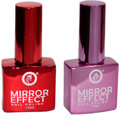 Beauty Hub HD Mirror Effect Nail Paint Combo Red, Onion Purple(Pack of 2)