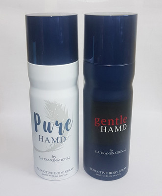 HAMD Pure & Gentle Seductive Body Spray Combo for Men & Women- 2 packs of 200ml Body Spray - For Men & Women(200 ml, Pack of 2)
HAMD Pure & Gentle Seductive Body Spray Combo for Men & Women- 2 packs of 200ml Body Spray - For Men & Women(200 ml, Pack of 2)