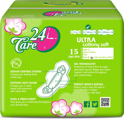 24CARE Ultra Cottony Soft XL Sanitary Pad(Pack of 15)