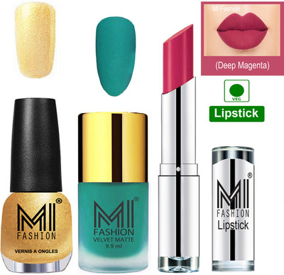 MI FASHION Premium Quality Super Saver Nail Polish and Lipstick Combo - Sky Pink Matte Nail Polish,Glazing Golden Shine Nail Polish and Dark Magenta Lipstick(Set of 3)
MI FASHION Premium Quality Super Saver Nail Polish and Lipstick Combo - Sky Pink Matte Nail Polish,Glazing Golden Shine Nail Polish and Dark Magenta Lipstick(Set of 3)