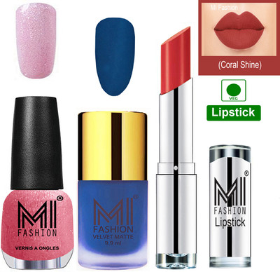 MI FASHION Premium Quality Super Saver Nail Polish and Lipstick Combo - Navy Blue Matte Nail Polish,Shining Pink Shine Nail Polish and Coral Glamour Lipstick(Set of 3)
MI FASHION Premium Quality Super Saver Nail Polish and Lipstick Combo - Navy Blue Matte Nail Polish,Shining Pink Shine Nail Polish and Coral Glamour Lipstick(Set of 3)