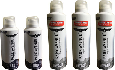 Park Avenue 2 NEO AND 3 VOYAGE ( PACK OF 5) Perfume Body Spray - For Men & Women(365 ml, Pack of 5)
Park Avenue 2 NEO AND 3 VOYAGE ( PACK OF 5) Perfume Body Spray - For Men & Women(365 ml, Pack of 5)