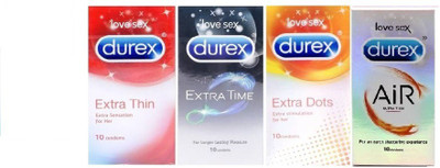 Durex Extra TIme Extra Thin Extra Dots Air condom (Set of 4, 40S) Condom(Set of 4, 40S)