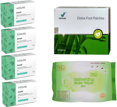 Assure soap 4 pcs and detox foot patches with facial wipes(Set of 6)