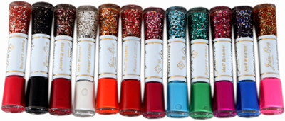 J.N Beauty Nail Polish in Glossy and also Glitter with same color Touch set of 12 Pieces and 12 different color Multicolor(Pack of 12)
J.N Beauty Nail Polish in Glossy and also Glitter with same color Touch set of 12 Pieces and 12 different color Multicolor(Pack of 12)