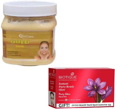 Biocare GOLD SCRUB 500GM WITH PARTY GLOW FACIAL KIT 65GM(Set of 2)