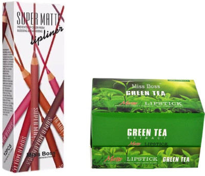 Miss Boss 24 green tea lipstick and liner set of 12 multicolor super matte waterproof lip pencil combo(Set of 2)
Miss Boss 24 green tea lipstick and liner set of 12 multicolor super matte waterproof lip pencil combo(Set of 2)