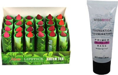 Miss Boss Huda Foundation illuminating Primer - 40 ml and green tea long lasting lipstick (pack of 24) combo(Set of 2)
Miss Boss Huda Foundation illuminating Primer - 40 ml and green tea long lasting lipstick (pack of 24) combo(Set of 2)