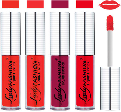 Lady Fashion College Girls Sensational Matte Kiss Proof Liquid Lipstick(Orange, Pink, Milky Red, Mistry Vale)